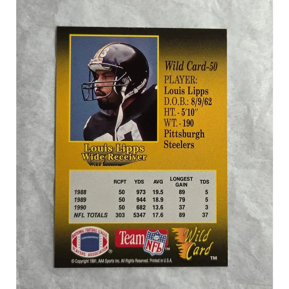 Wildcard 1991 NFL Louis Lipps Rare #50 Pittsburg Steelers Trading Card NM